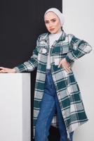 Tesettür giyim YEŞİL DÜĞMELİ EKOSE TUNİK 3496-2 