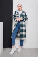 Tesettür giyim YEŞİL DÜĞMELİ EKOSE TUNİK 3496-2 