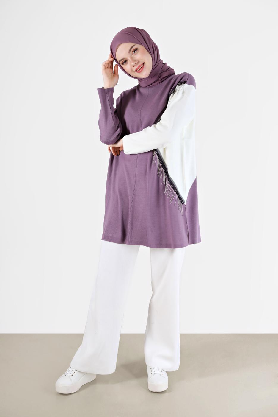 Tesettür giyim MOR 2 RENK PÜSKÜL DETAYLI TUNİK 33541 