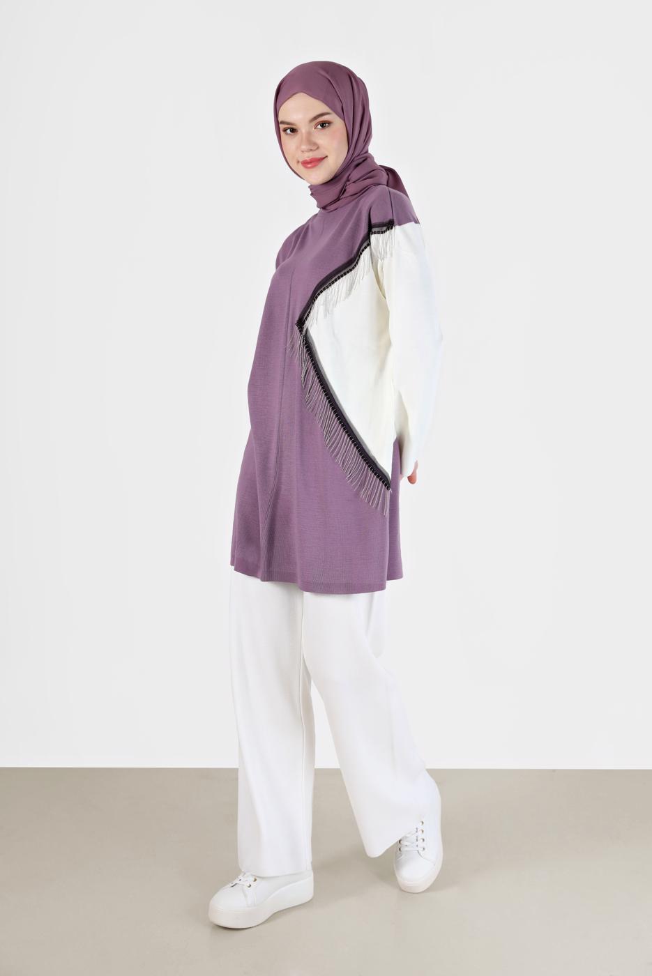 Tesettür giyim MOR 2 RENK PÜSKÜL DETAYLI TUNİK 33541 