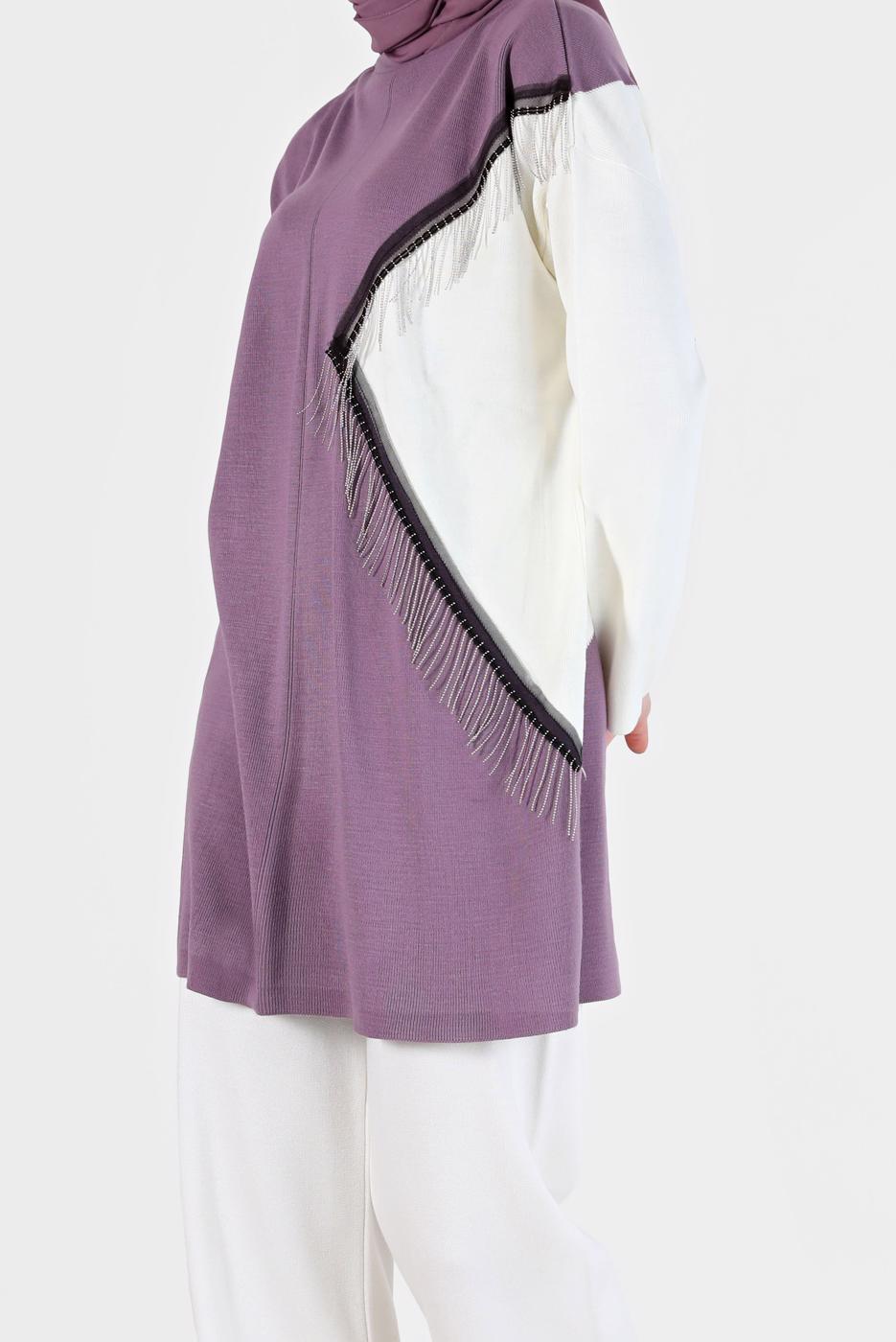 Tesettür giyim MOR 2 RENK PÜSKÜL DETAYLI TUNİK 33541 
