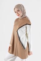 Tesettür giyim KAHVE 2 RENK PÜSKÜL DETAYLI TUNİK 33541 