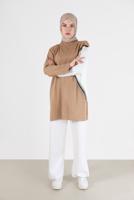 Tesettür giyim KAHVE 2 RENK PÜSKÜL DETAYLI TUNİK 33541 