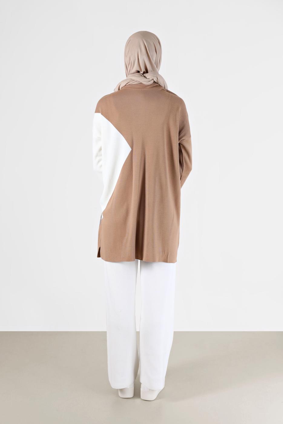 Tesettür giyim KAHVE 2 RENK PÜSKÜL DETAYLI TUNİK 33541 
