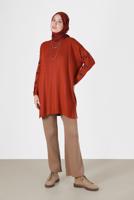 Hijab clothing BROWN BUTTON DETAIL KNITWEAR TUNIC 54541 