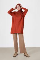 Hijab clothing BROWN BUTTON DETAIL KNITWEAR TUNIC 54541 