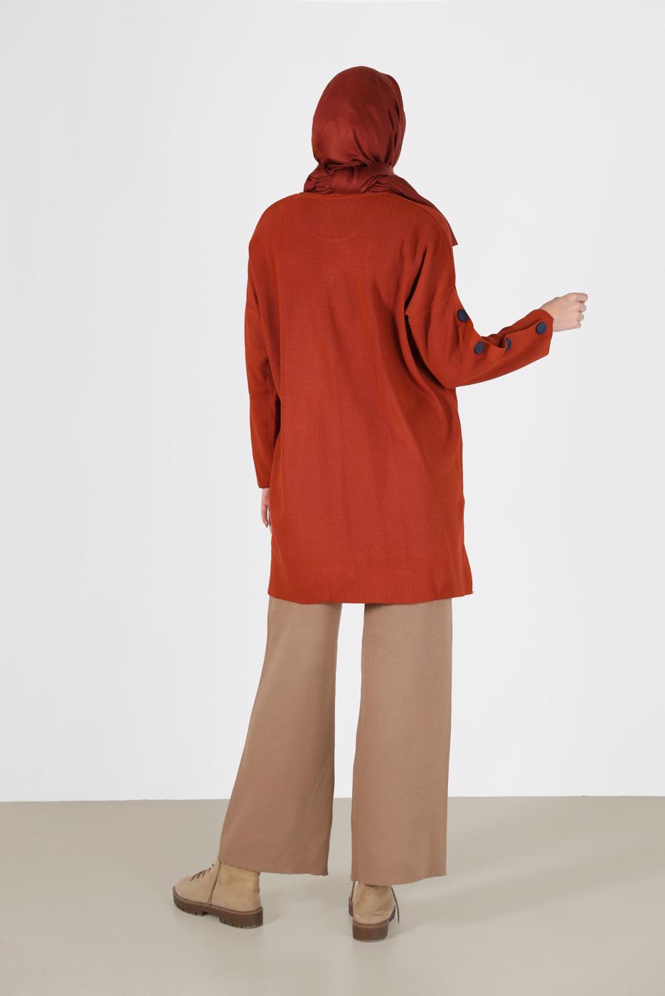 Hijab clothing BROWN BUTTON DETAIL KNITWEAR TUNIC 54541 