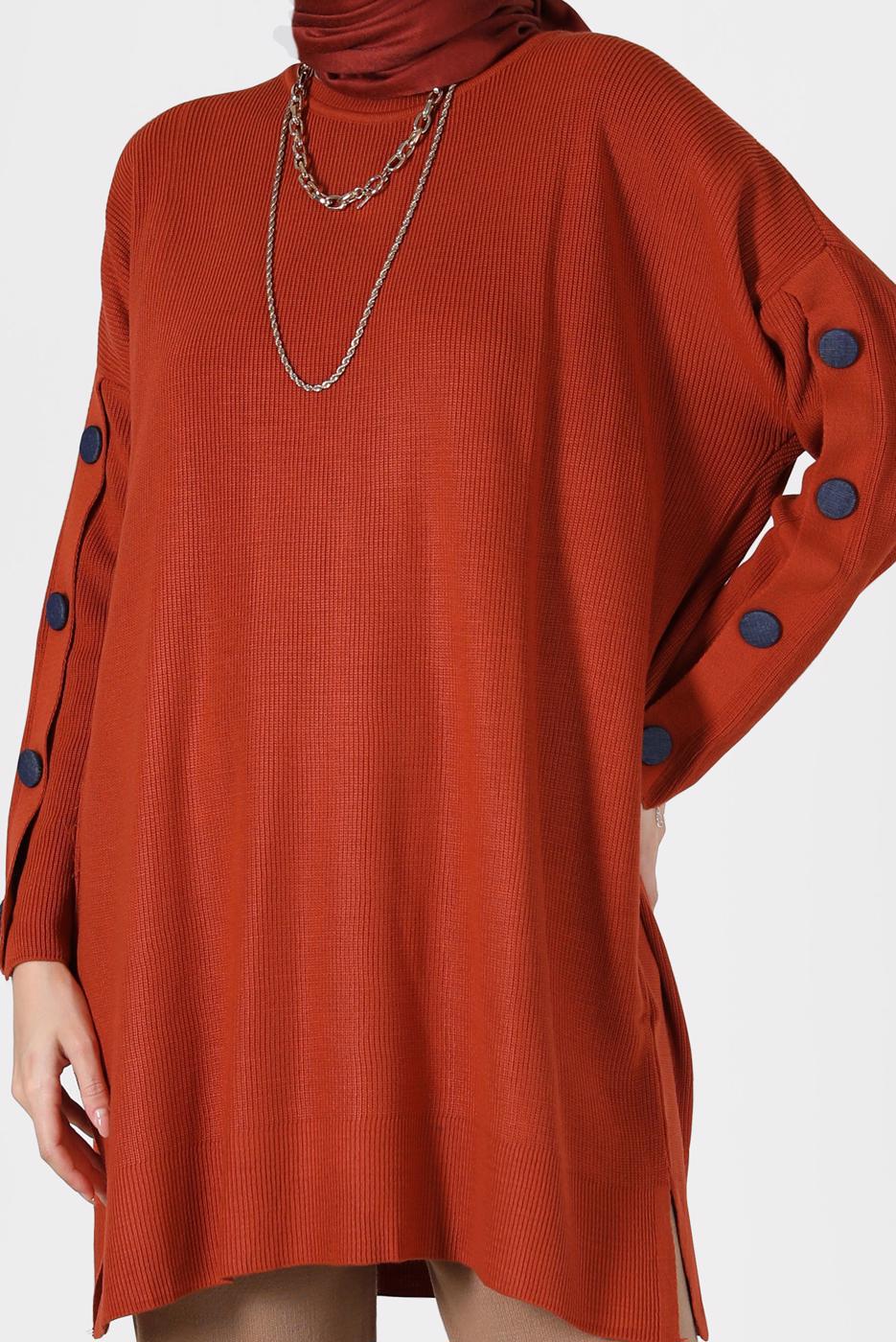 Hijab clothing BROWN BUTTON DETAIL KNITWEAR TUNIC 54541 
