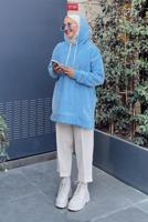 Tesettür giyim MAVİ KAPÜŞONLU BAĞCIKLI TUNİK 165 