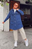 Tesettür giyim LACİVERT CEP DETAYLI DENİM TUNİK 482 