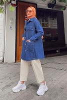 Tesettür giyim LACİVERT CEP DETAYLI DENİM TUNİK 482 