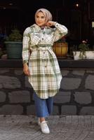 Vêtements hijab VERT TUNIQUE EN FLANELLE À CARREAUX AVEC CEINTURE 1167