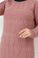 Tesettür giyim PUDRA KENDİNDEN DESENLİ BONCUK İŞLEMELİ TRİKO TUNİK 2629 