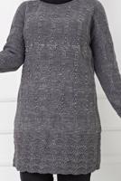 Tesettür giyim GRİ KENDİNDEN DESENLİ BONCUK İŞLEMELİ TRİKO TUNİK 2629 
