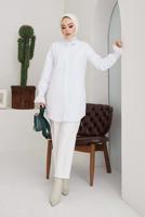 Vêtements hijab BLANC TUNIQUE BASIQUE AVEC POIGNETS ÉLASTIQUES 3207