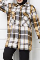 Tesettür giyim TURUNCU CEP DETAYLI EKOSE DESEN TUNİK 3954 