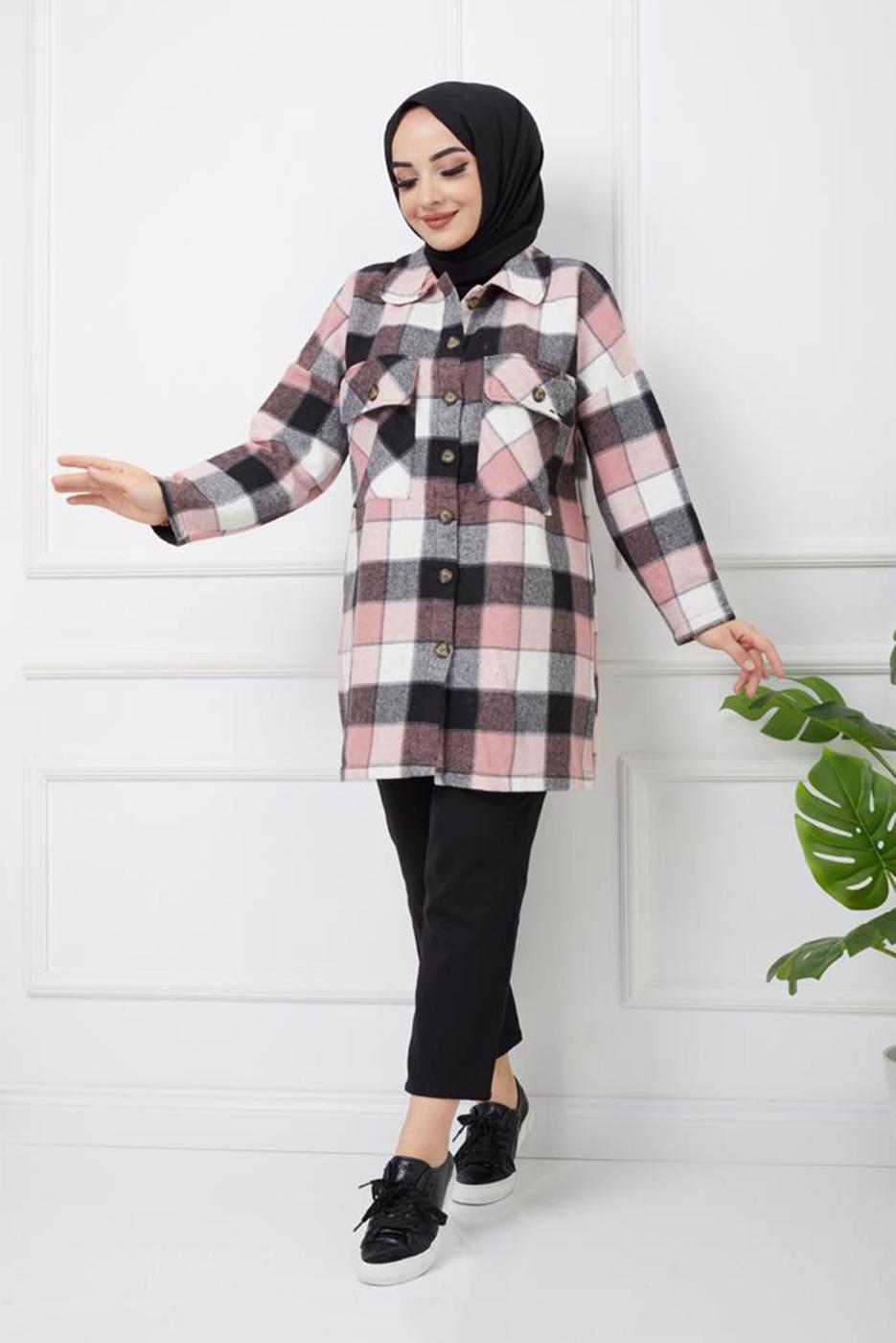 Hijab clothing POWDER POCKET DETAIL CHECKED TUNIC 3954 