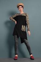 Tesettür giyim SİYAH ALVİNA ZEBRA DESENLİ TUNİK 40357 