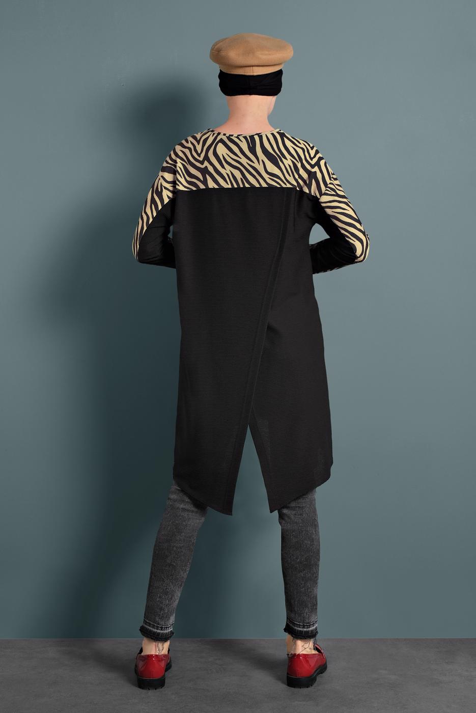 Tesettür giyim SİYAH ALVİNA ZEBRA DESENLİ TUNİK 40357 