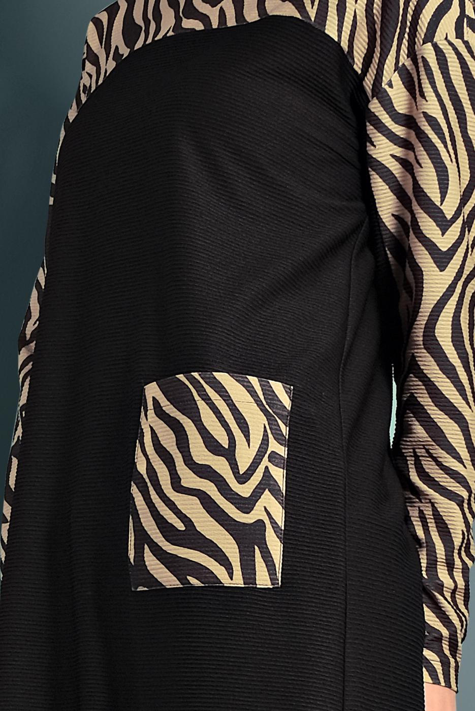 Tesettür giyim SİYAH ALVİNA ZEBRA DESENLİ TUNİK 40357 