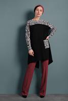 Tesettür giyim SİYAH ALVİNA ZEBRA DESENLİ TUNİK 40357 