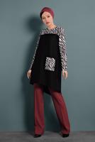 Tesettür giyim SİYAH ALVİNA ZEBRA DESENLİ TUNİK 40357 