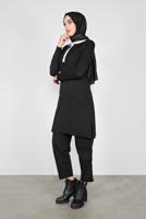 Tesettür giyim SİYAH POLO YAKA KENDİNDEN DESENLİ TRİKO TUNIC 41016 