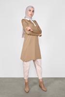 Tesettür giyim KAHVE POLO YAKA KENDİNDEN DESENLİ TRİKO TUNIC 41016 