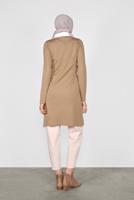 Tesettür giyim KAHVE POLO YAKA KENDİNDEN DESENLİ TRİKO TUNIC 41016 