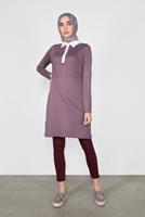 Tesettür giyim MOR POLO YAKA KENDİNDEN DESENLİ TRİKO TUNIC 41016 