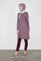 Tesettür giyim MOR POLO YAKA KENDİNDEN DESENLİ TRİKO TUNIC 41016 