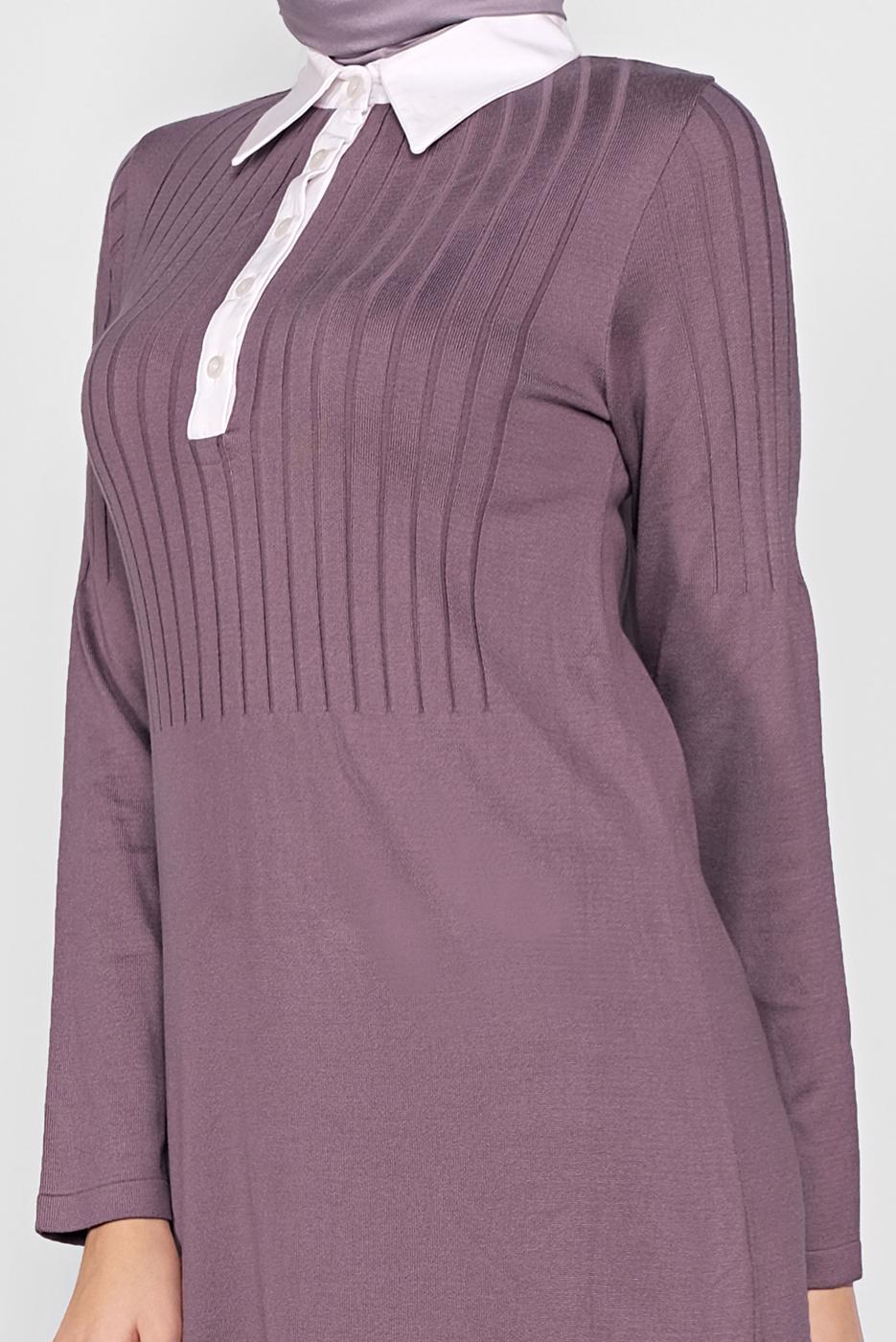 Tesettür giyim MOR POLO YAKA KENDİNDEN DESENLİ TRİKO TUNIC 41016 