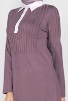Tesettür giyim MOR POLO YAKA KENDİNDEN DESENLİ TRİKO TUNIC 41016 