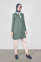 Tesettür giyim YEŞİL POLO YAKA KENDİNDEN DESENLİ TRİKO TUNIC 41016 