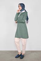 Tesettür giyim YEŞİL POLO YAKA KENDİNDEN DESENLİ TRİKO TUNIC 41016 
