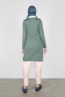 Tesettür giyim YEŞİL POLO YAKA KENDİNDEN DESENLİ TRİKO TUNIC 41016 