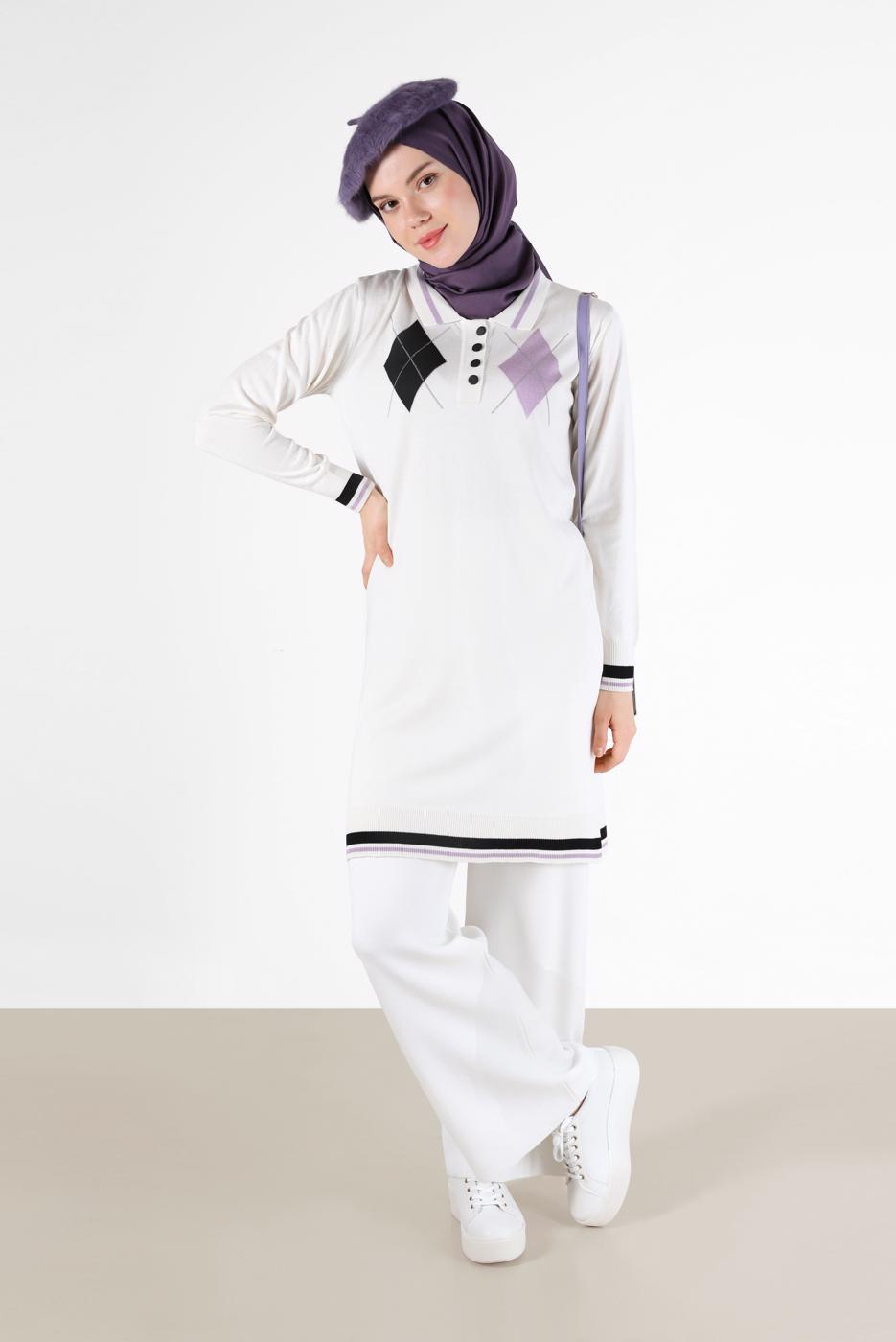 Hijab clothing CREAM T 42109 ALV TRİKO TUNİK 38/44