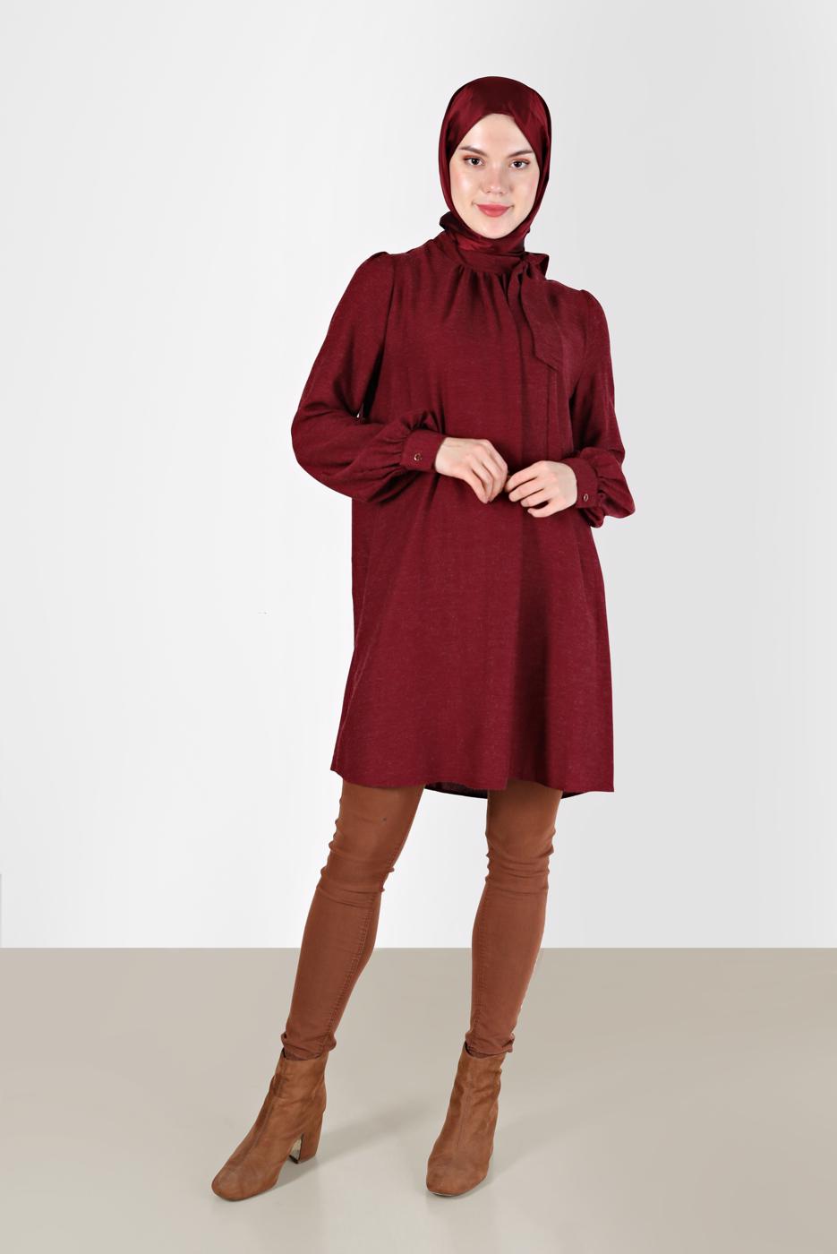 Tesettür giyim BORDO ALVİNA BAĞLAMA DETAYLI TUNİK T 42259-1