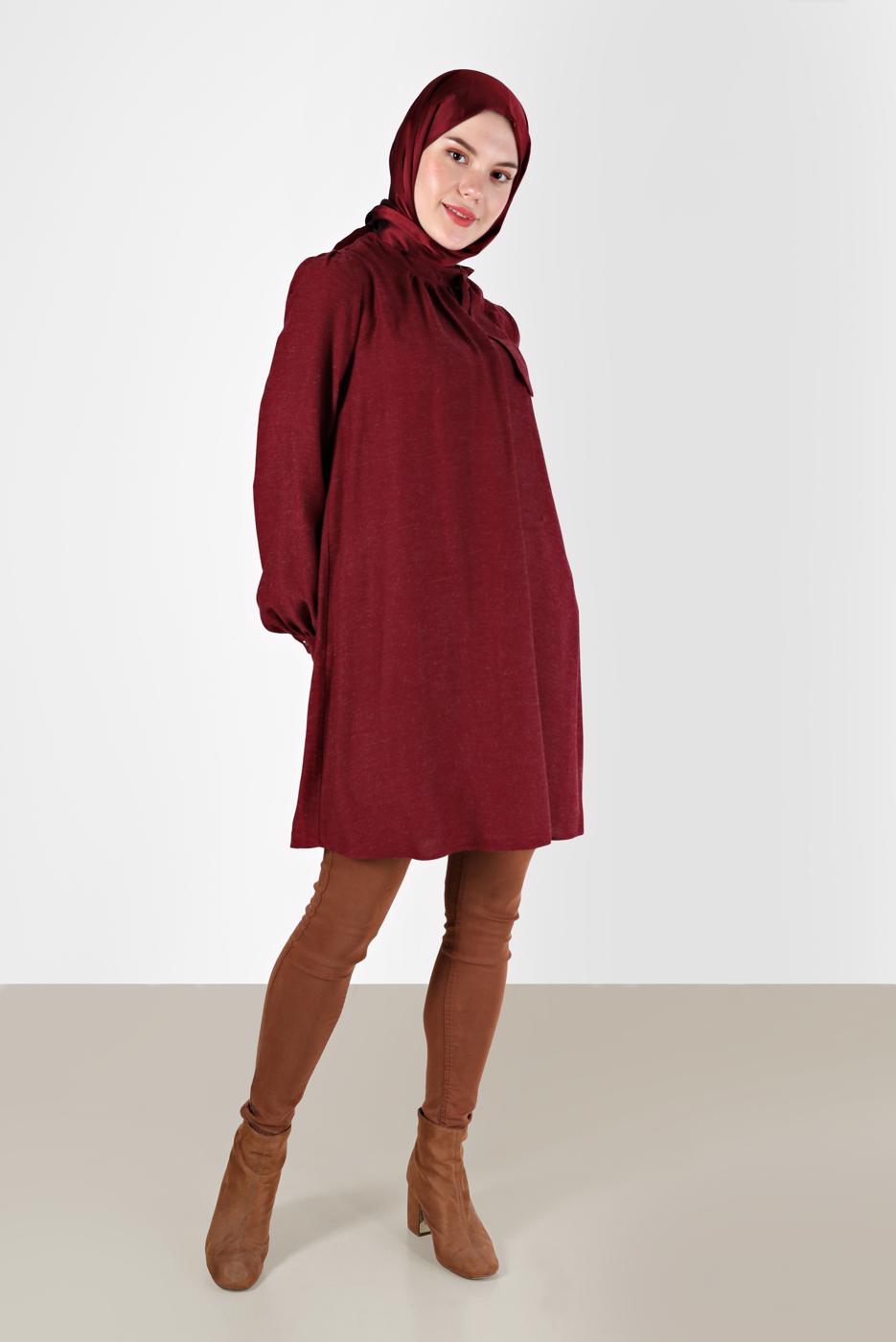 Tesettür giyim BORDO ALVİNA BAĞLAMA DETAYLI TUNİK T 42259-1