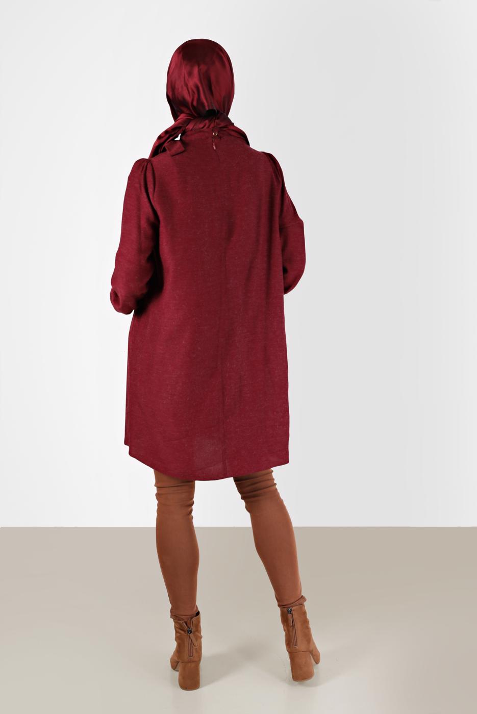 Tesettür giyim BORDO ALVİNA BAĞLAMA DETAYLI TUNİK T 42259-1