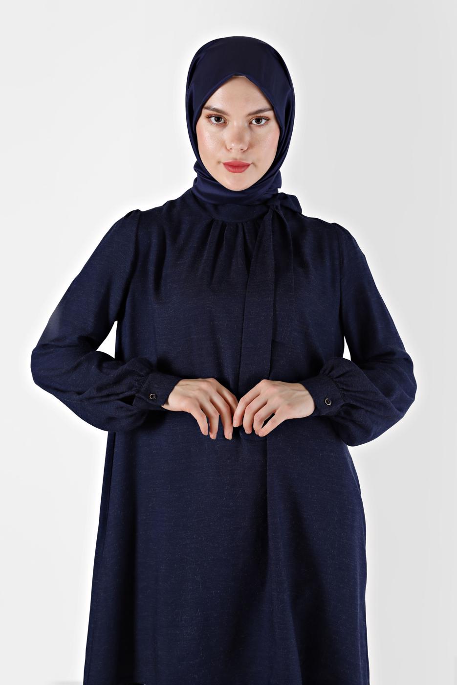 Tesettür giyim LACİVERT ALVİNA BAĞLAMA DETAYLI TUNİK T 42259-1