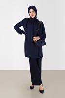 Tesettür giyim LACİVERT ALVİNA BAĞLAMA DETAYLI TUNİK T 42259-1