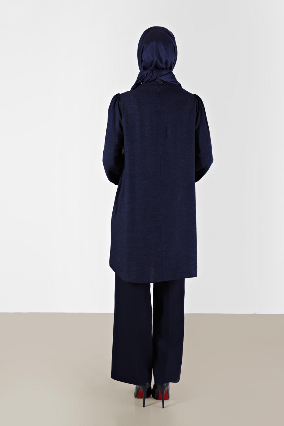 Tesettür giyim LACİVERT ALVİNA BAĞLAMA DETAYLI TUNİK T 42259-1