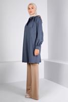 Tesettür giyim LACİVERT ALVİNA BAĞLAMA DETAYLI PAMUKLU TUNİK  T 42259