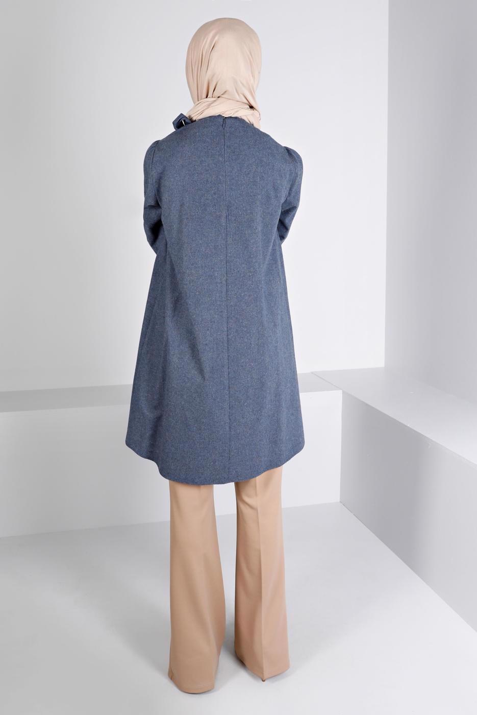 Tesettür giyim LACİVERT ALVİNA BAĞLAMA DETAYLI PAMUKLU TUNİK  T 42259