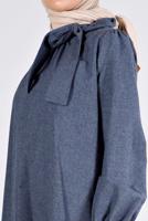 Tesettür giyim LACİVERT ALVİNA BAĞLAMA DETAYLI PAMUKLU TUNİK  T 42259