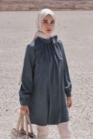 Tesettür giyim MAVİ ALVİNA BAĞLAMA DETAYLI PAMUKLU TUNİK  T 42259