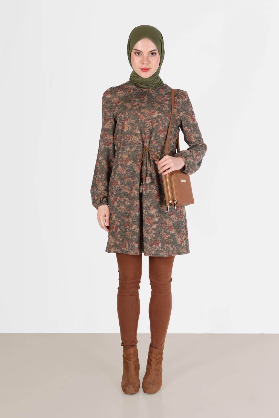 Hijab clothing KHAKI ALVINA SMOCKED WAIST TUNIC T 42319