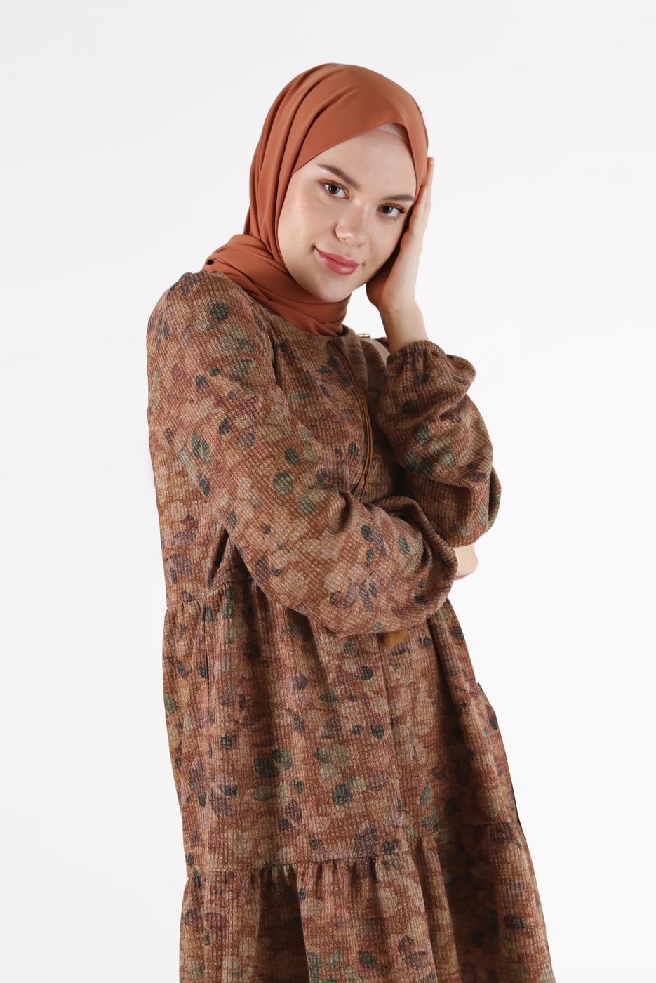 Tesettür giyim TABA ALVİNA DESENLİ TUNİK T 42320 