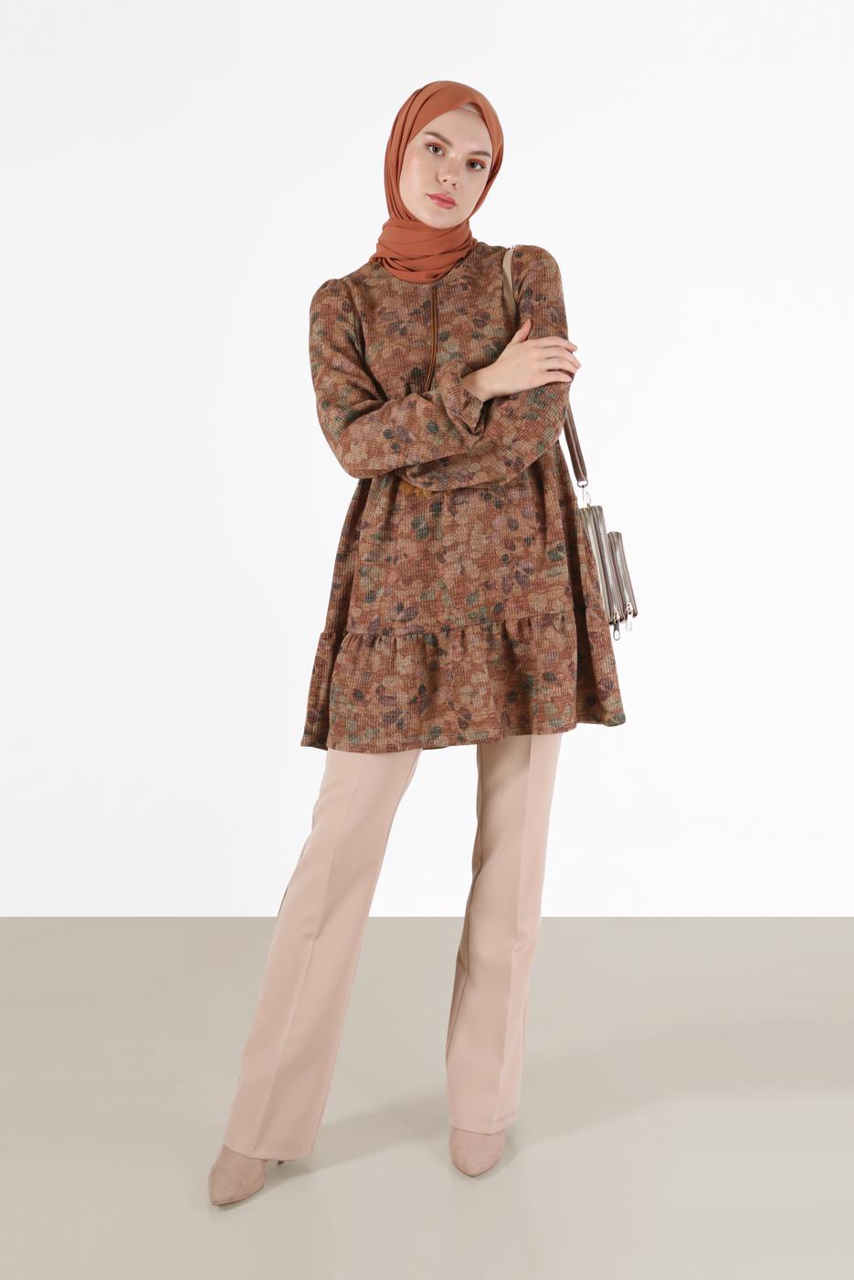 Tesettür giyim TABA ALVİNA DESENLİ TUNİK T 42320 